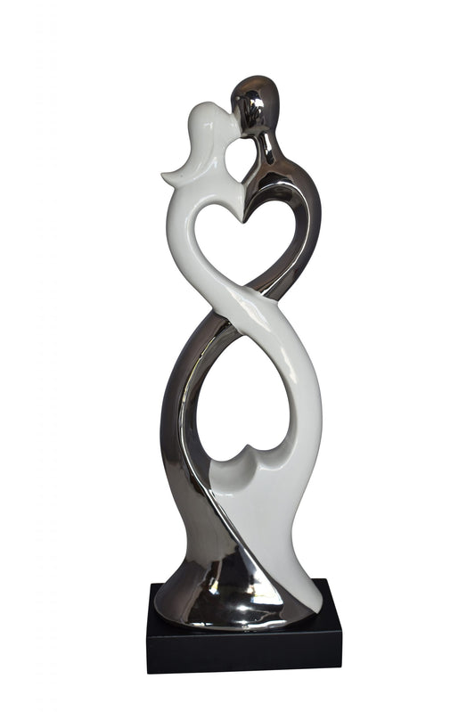 Modern Art Ceramic Lovers White and Silver Colors Size: 7" x 4" x 20"H