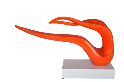 Modern Art Orange Ribbon Resin Statue Mounted on A Base Size: 25" x 6" x 13"H