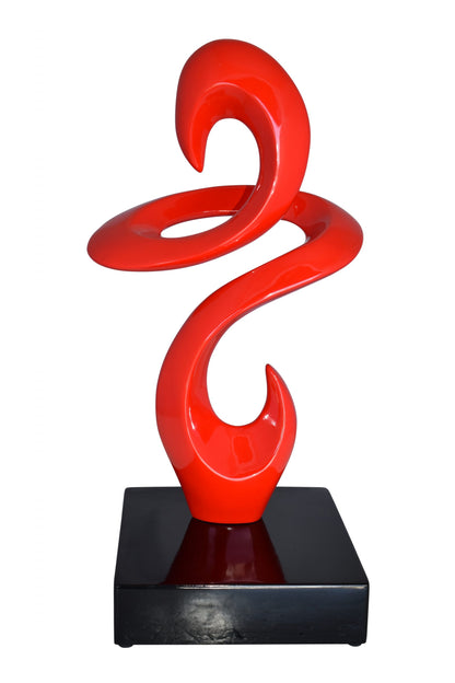 Modern Art Red Abstract Sculpture Made of Resin on A Base Size: 10" x 8" x 19"H