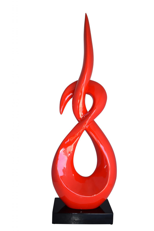 Modern Art Red Eternity Sculpture Made of Resin on A Base Size: 13" x 7" x 42"H