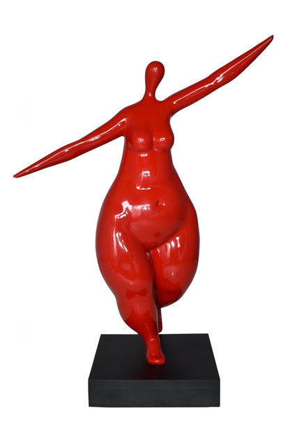 Modern Art Voluptuous Red Lady Hand Up Resin Statue Size: 14" x 5" x 16"H