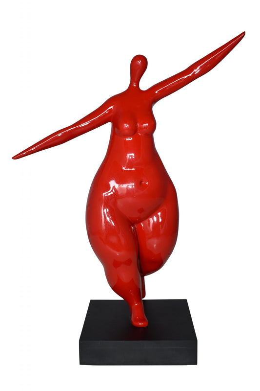 Modern Art Voluptuous Red Lady Hand Up Resin Statue Size: 14" x 5" x 16"H