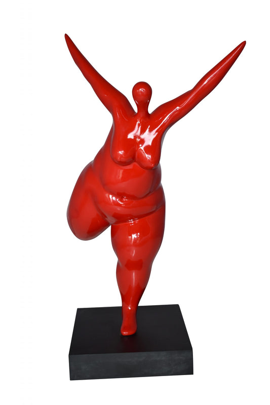 Modern Art Voluptuous Red Lady Standing on one Leg resin statue  14" x 9" x 15"H