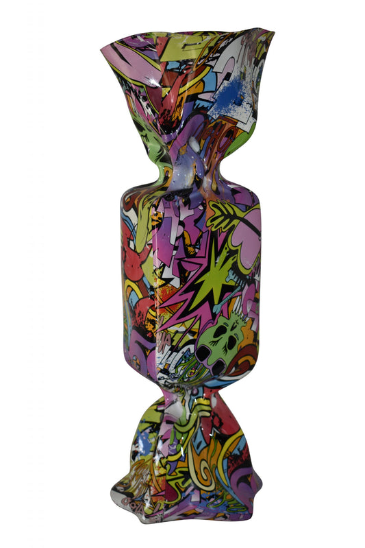 Modern Art of a Large Purple Graffiti Candy Resin Statue Size: 9" x 8" x 24"H