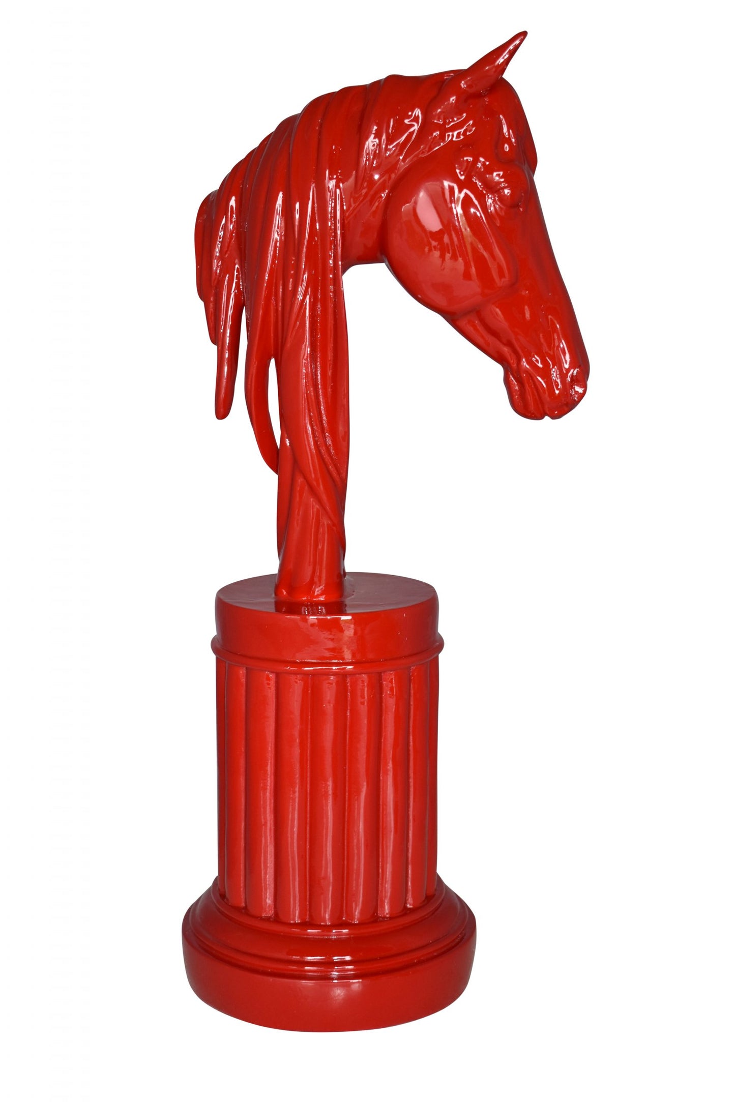 Modern Art of a Red Horse Bust Statue Made of Resin Size: 10" x 5" x 19"H