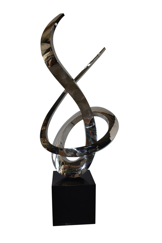 Modern Giant Stainless Steel Sculpture With Marble Base Size: 38" x 24" x 98"H