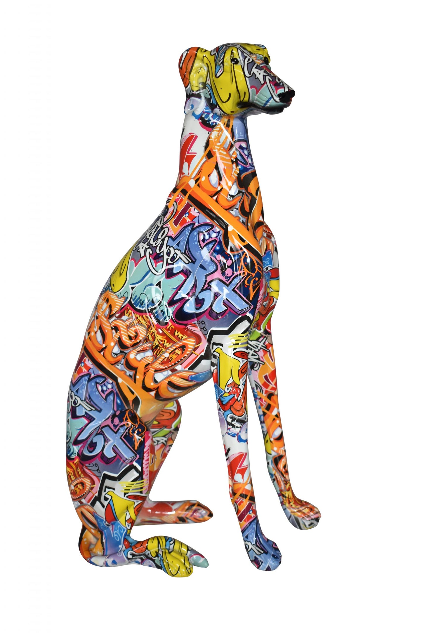 Modern Graffiti Looking Greyhound Dog Made of Resin Size: 12" x 6" x 21"H