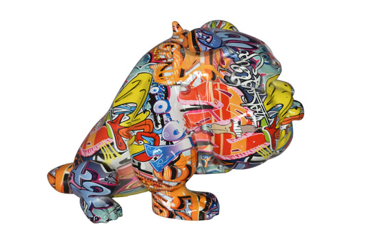 Modern Happy Graffiti Bulldog Statue Made of Resin Size: 14" x 19" x 10"H
