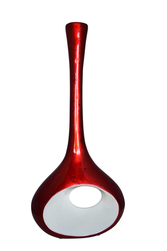 Modern Tall Red and White Vase Made of Resin Size: 18" x 7" x 36"H