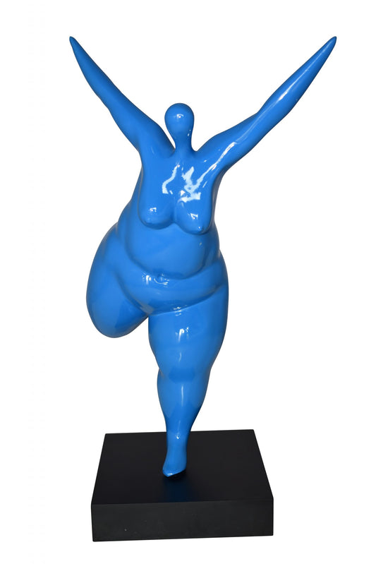 Modern art Voluptuous Blue Lady Standing on one Leg resin statue  14 x 9" x 15"H