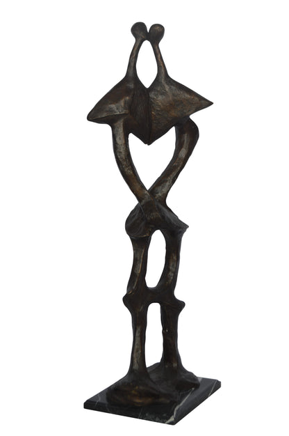 Modern art abstract, a couple kissing bronze statue - Size: 13"L x 11"W x 40"H.