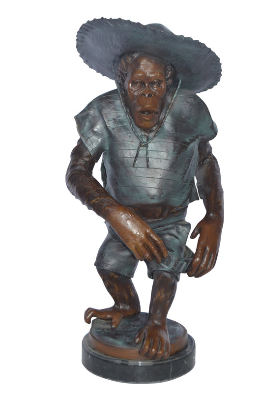 Monkey Cowboy bronze statue - Size: 14"L x 12"W x 29"H.