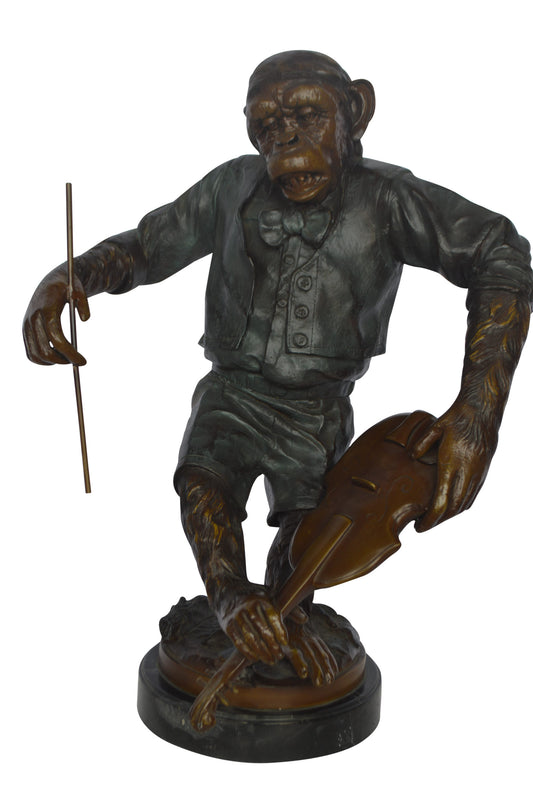 Monkey with Violin bronze statue - Size: 20"L x 17"W x 26"H.