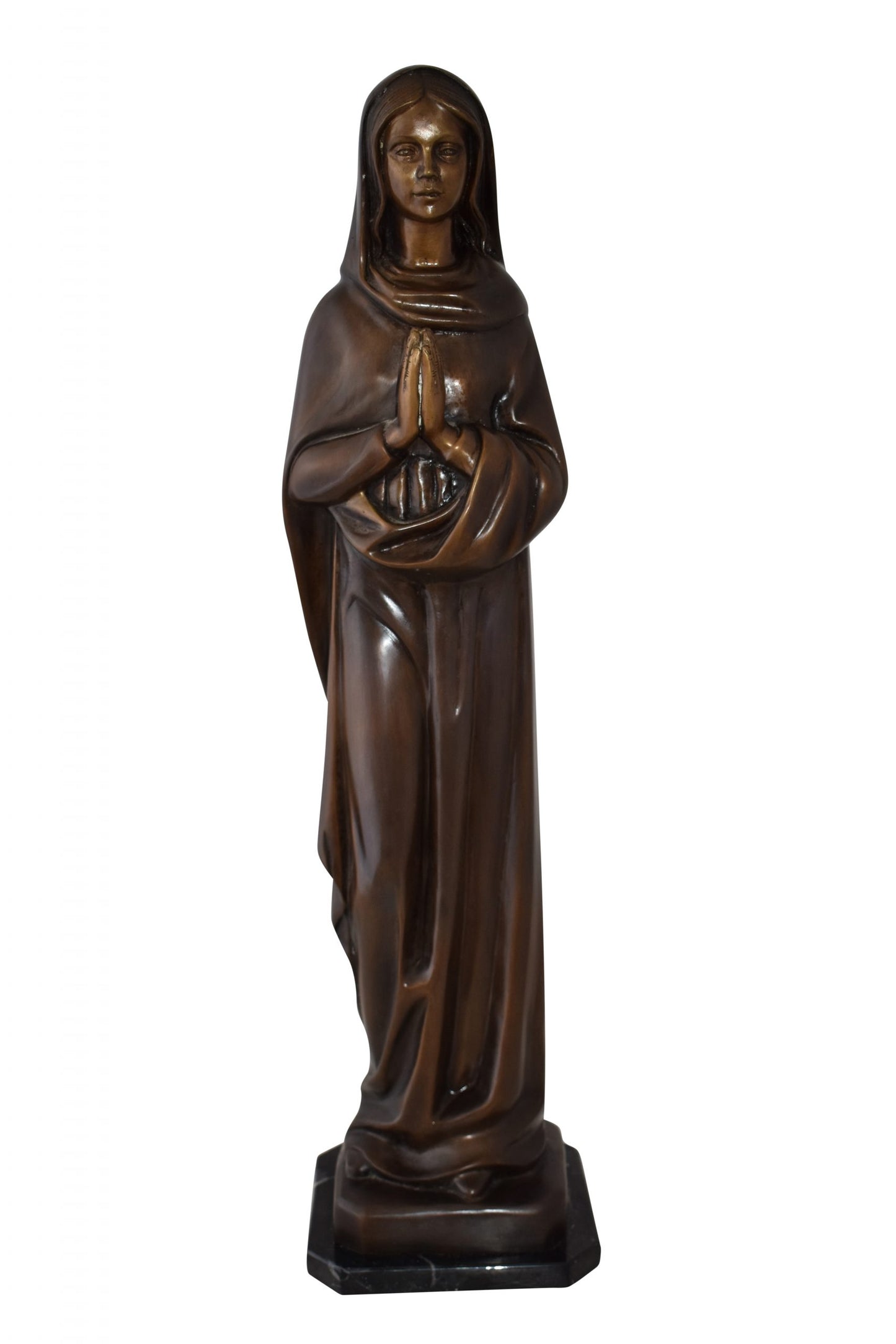 Mother Maria Madonna Praying Bronze Statue Size: 4" x 4" x 27"H