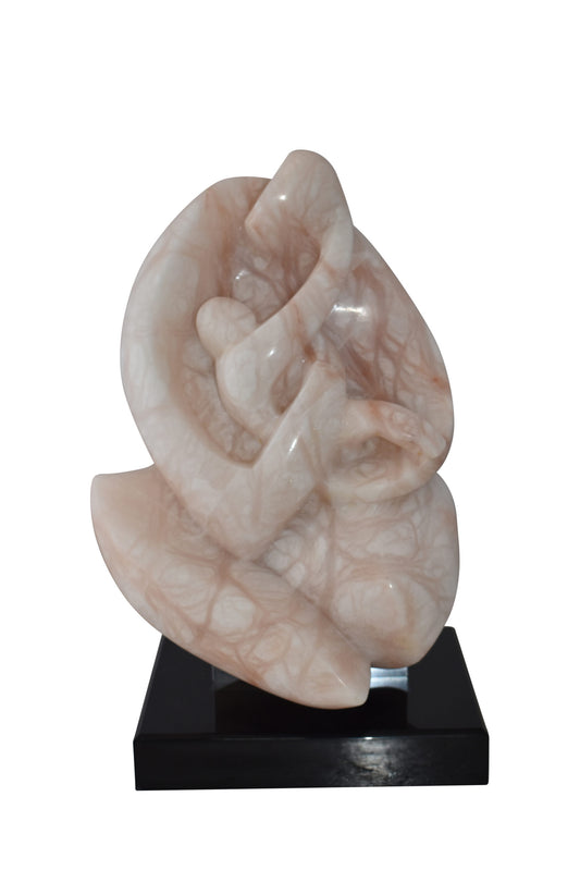 Mother and Child Marble Sculpture mounted on carousel base  12" x 11" x 19"H
