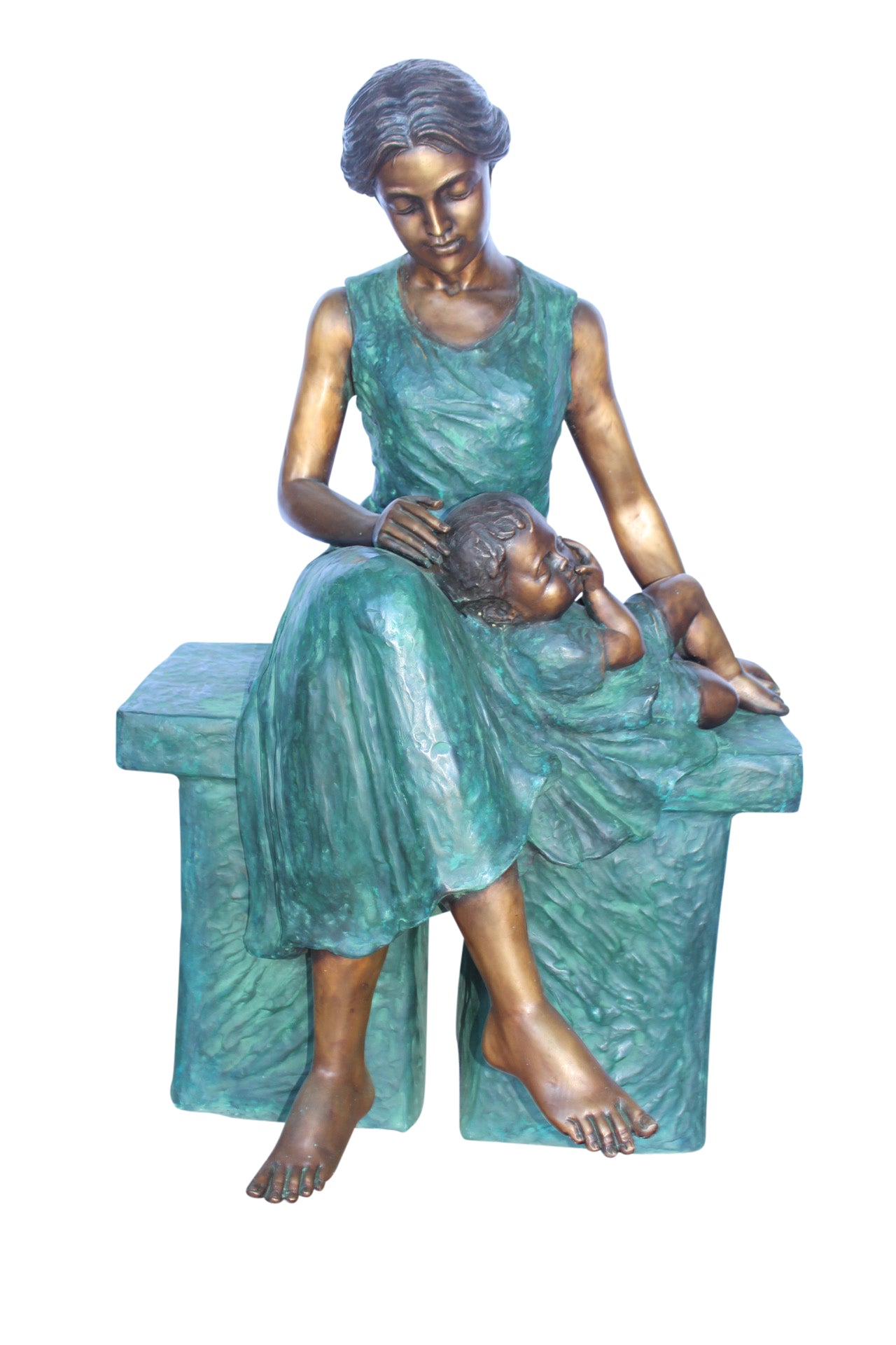 Mother and her sweet sleeping baby bronze statue -  Size: 30"L x 28"W x 49"H.
