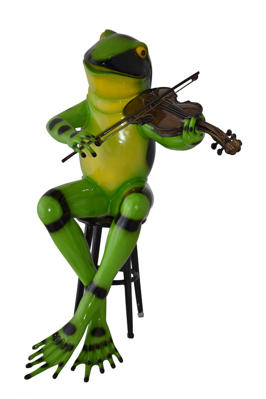 Musical Green Frog Playing the Violin Bronze Statue Size: 20" x 18" x 30"H