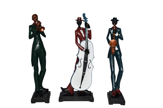 Musical Group of Instrument Players Statues Made of Resin Size: 4" x 7" x 20"H