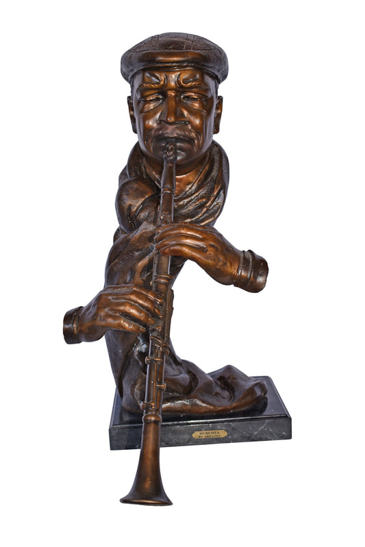 Musicista By Arnadia, Bust of Clarinet Player Bronze Statue -  17" x 25" x 31"H.