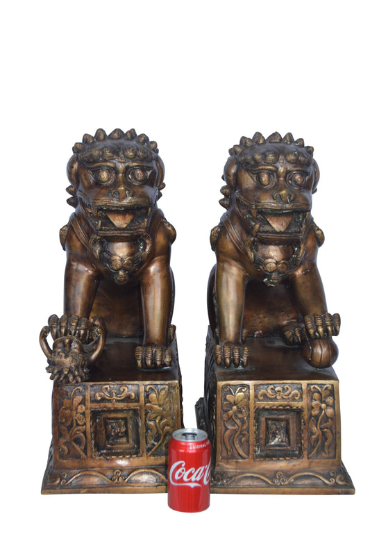 Pair of Foo Dogs bronze statues  -  Size: 20"L x 10"W x 23"H. 40 LB each