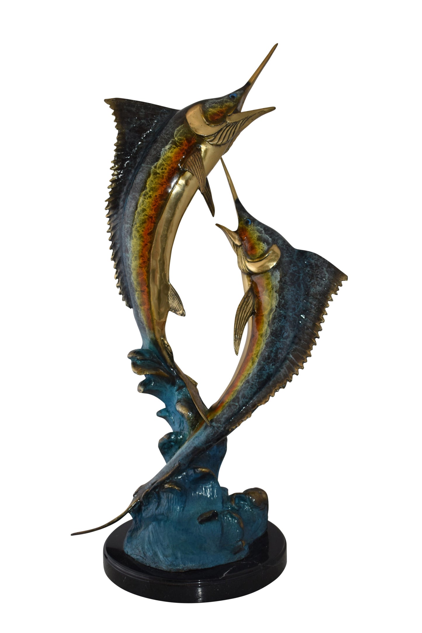 Pair of Marlin Fish At Sea Bronze Statue Size: 15" x 17" x 40"H