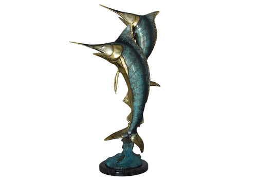 Pair of Marlin Fish Bronze Statue - Size: 16"L x 7"W x 31"H.