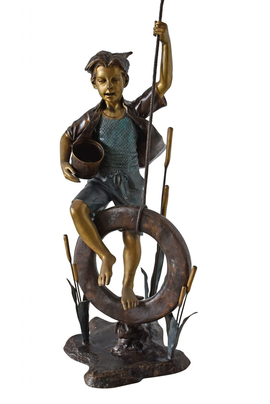 Pirate Sitting on a Life Saver Wheel Bronze Statue Size: 24" x 28" x 57"H