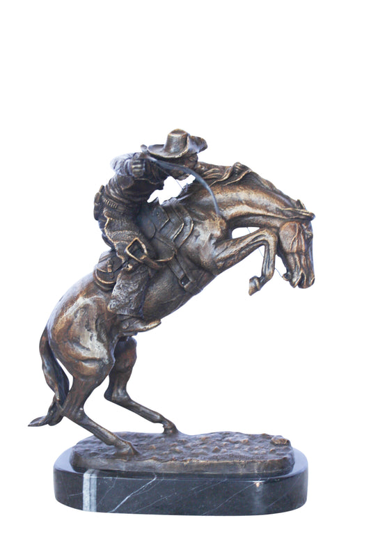 Remington replica Bronco Buster bronze statue -  Size: 8"L x 10"W x 12"H.