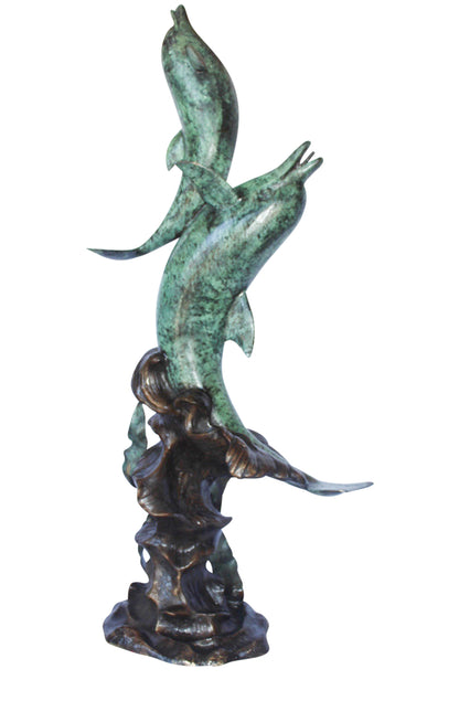 Set of jumping dolphins bronze statue fountain -  Size: 27"L x 16"W x 56"H.