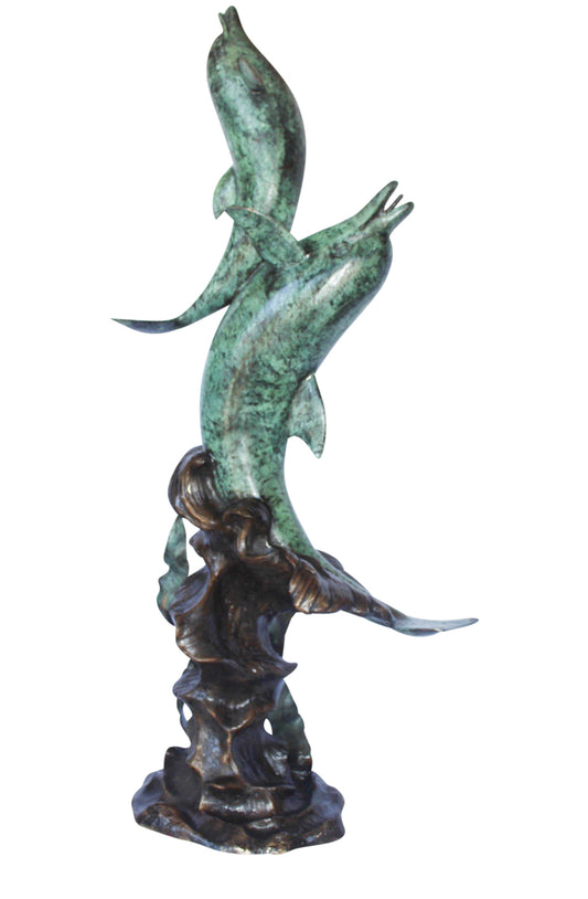 Set of jumping dolphins bronze statue fountain -  Size: 27"L x 16"W x 56"H.