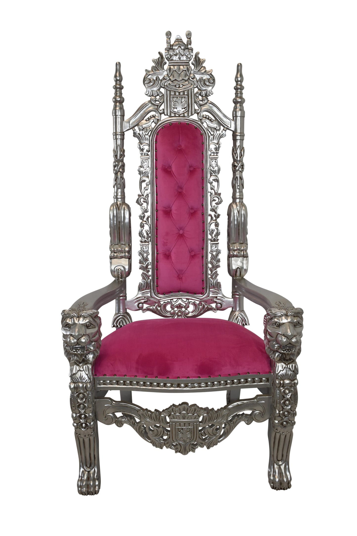 Silver and Pink Lion Chair Made of Wood Size: 26" x 36" x 71"H
