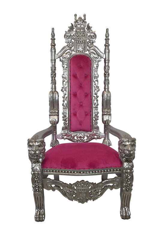 Silver and Pink Lion Chair Made of Wood Size: 26" x 36" x 71"H