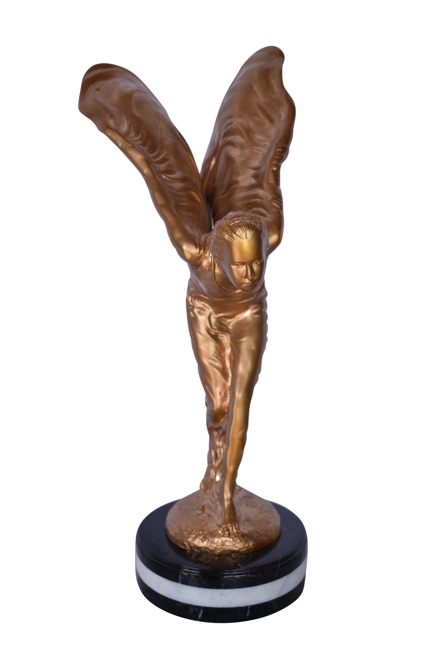 Spirit of Ecstasy Rolls Royce Gold Bronze Statue - Size: 10"L x 15"W x 24"H.