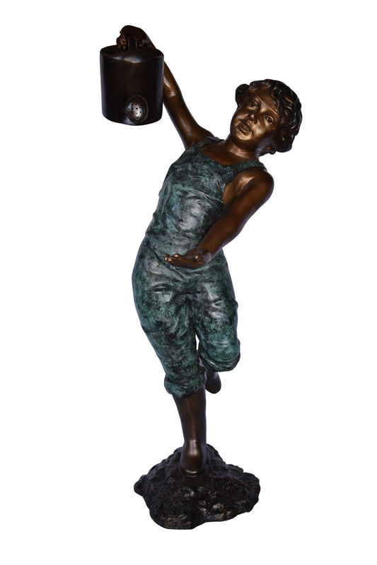 Standing Boy with Watering Can Bronze Statue Fountain - Size: 24" x  22" x 48"H.