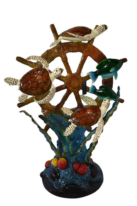 Sunken Nautical Wheel with Sea Creatures Bronze Statue Size: 39" x 23" x 51"H
