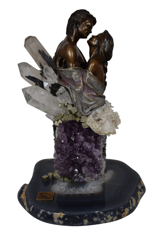 The Kiss Bronze Statue With amethyst stones - Vidal Collection 12" x 9" x 17"H