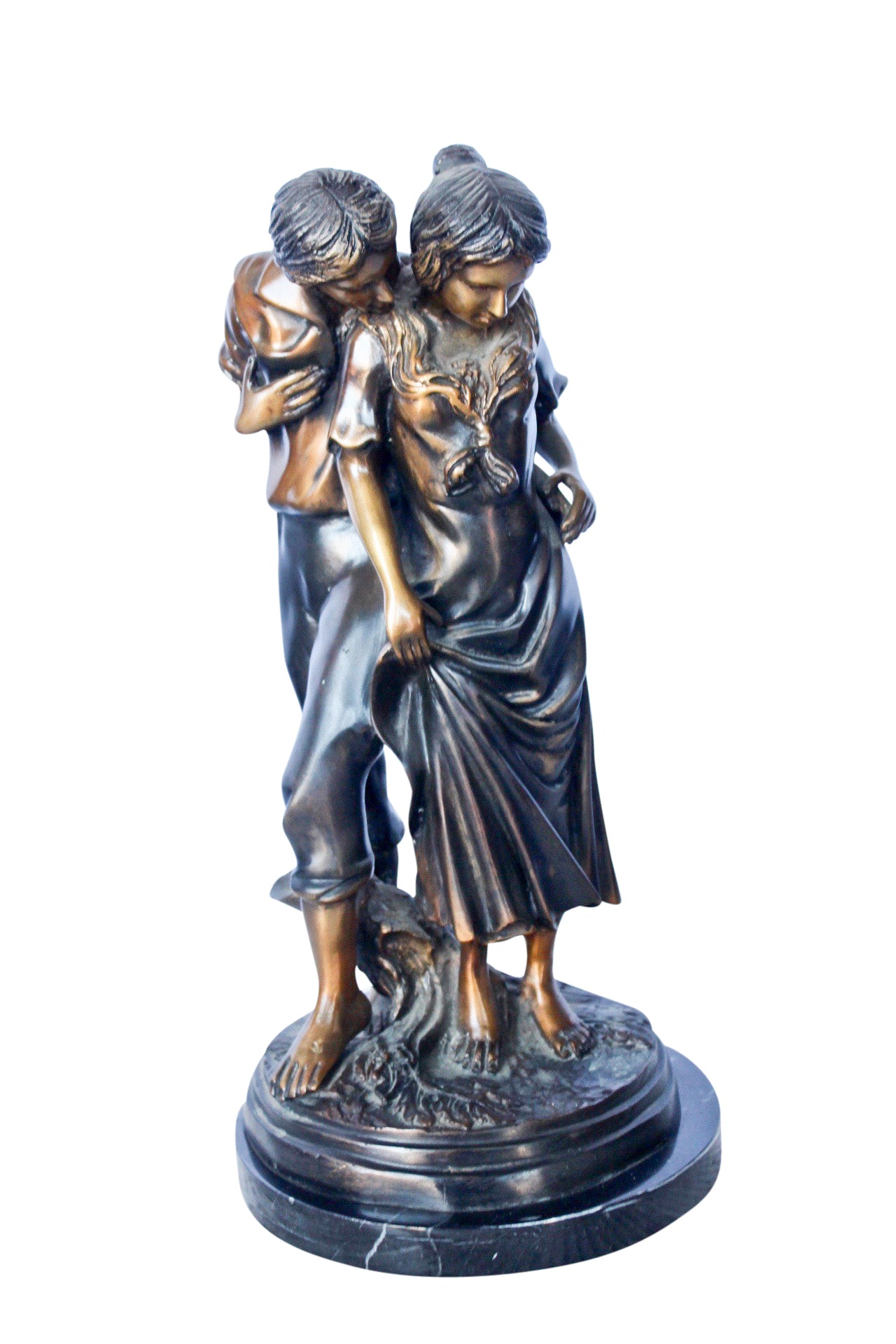 Two shy lovers bronze statue -  Size: 8"L x 8"W x 15"H.