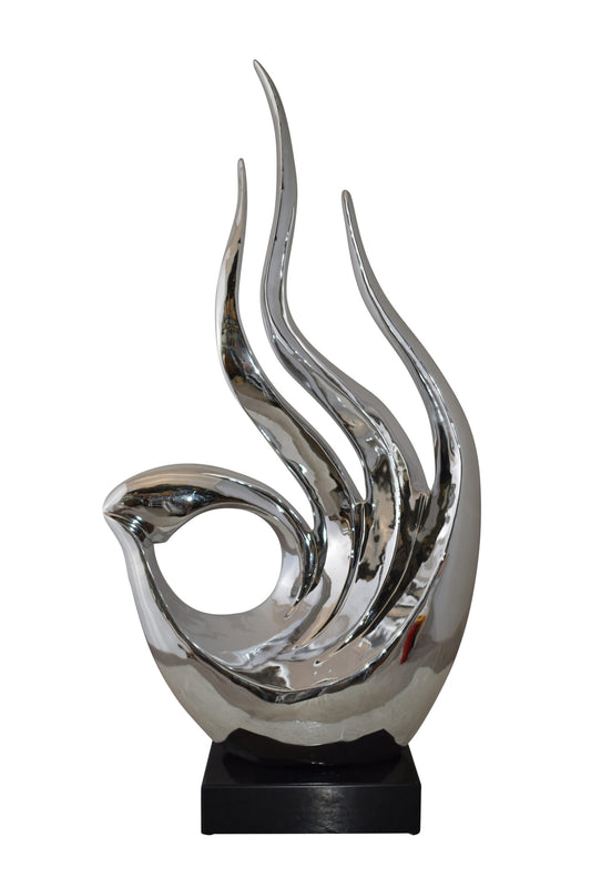 Unique Abstract Silver Finish Resin Statue Size: 19" x 11" x 36"H