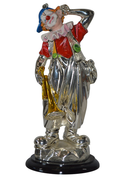 Clown plays Trumpet Resin Statue Silver finish - Size: 6"L x 6"W x 17"H.