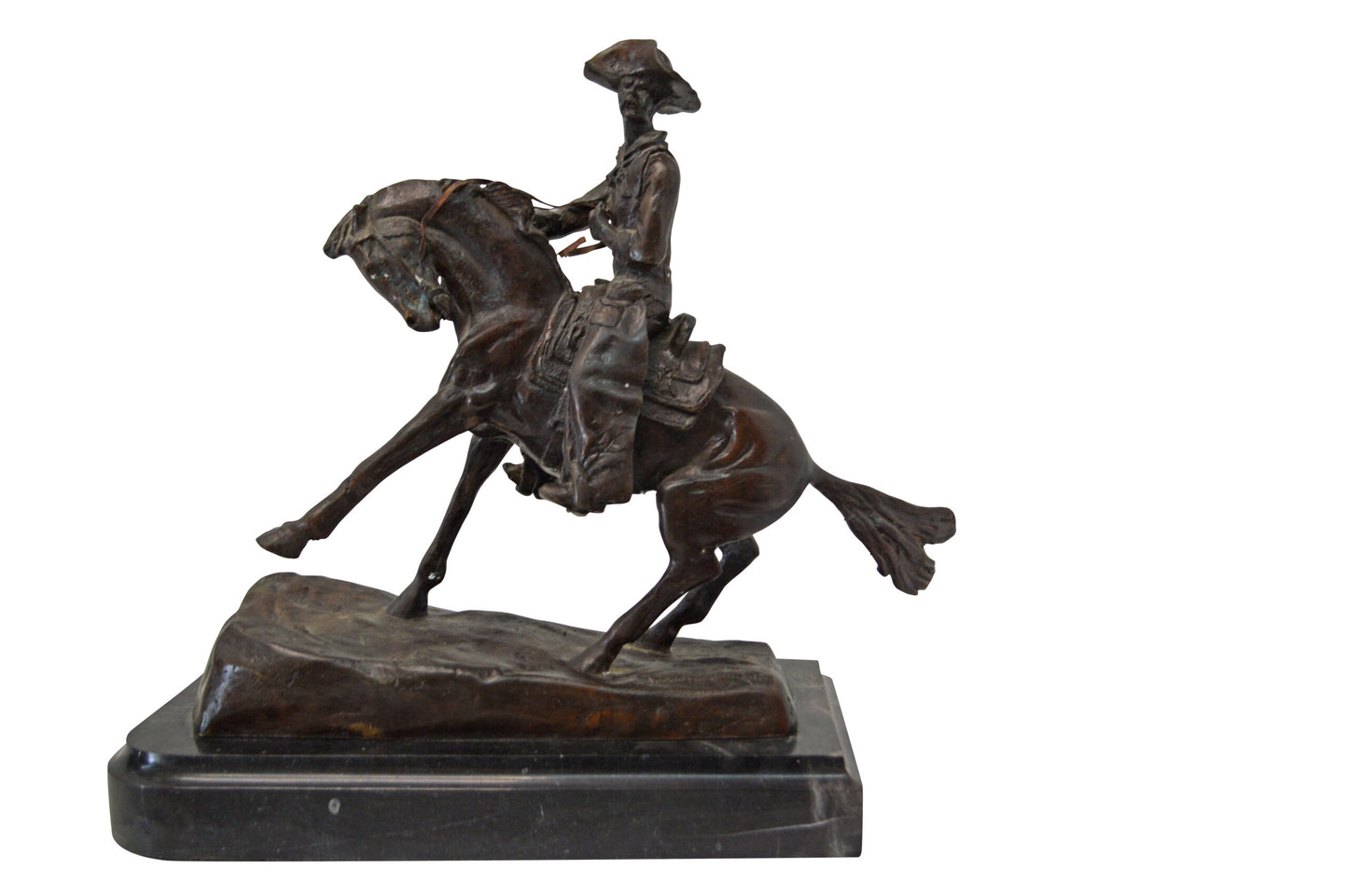 Cowboy, a Frederic Remington Replica Bronze Statue - Size: 14"L x 8"W x 13"H.
