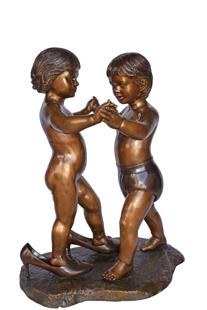 Girl with Big Shoes Dancing with A Boy Bronze Art Nude 21"L x 15"W x 30"H.