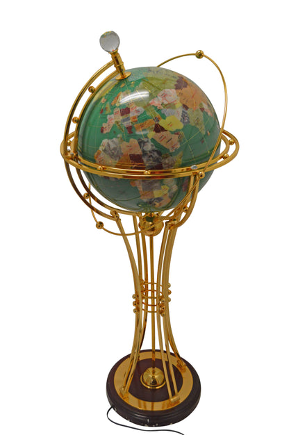 Illuminated Green - Gold World Globe Rotated by a motor - Size: 19" x 19" x 42"H