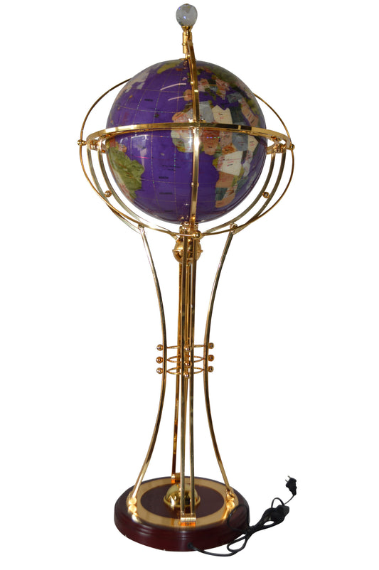 Illuminated Purple - Gold World Globe Rotated by motor - Size: 19" x 19" x 42"H