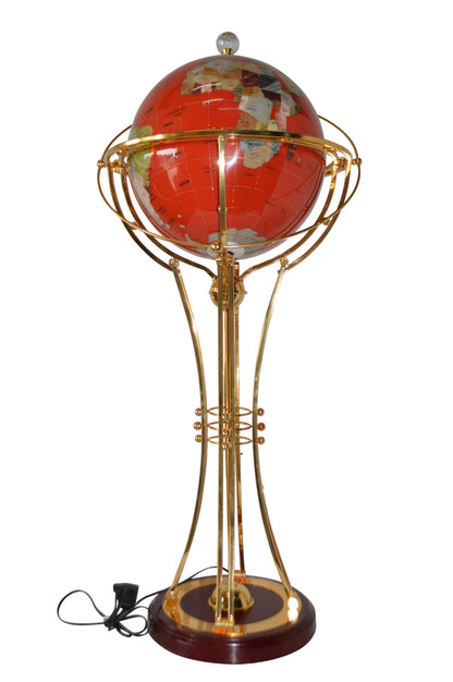 Illuminated Red - Gold World Globe Rotated by motor - Size: 19"L x 19"W x 42"H.