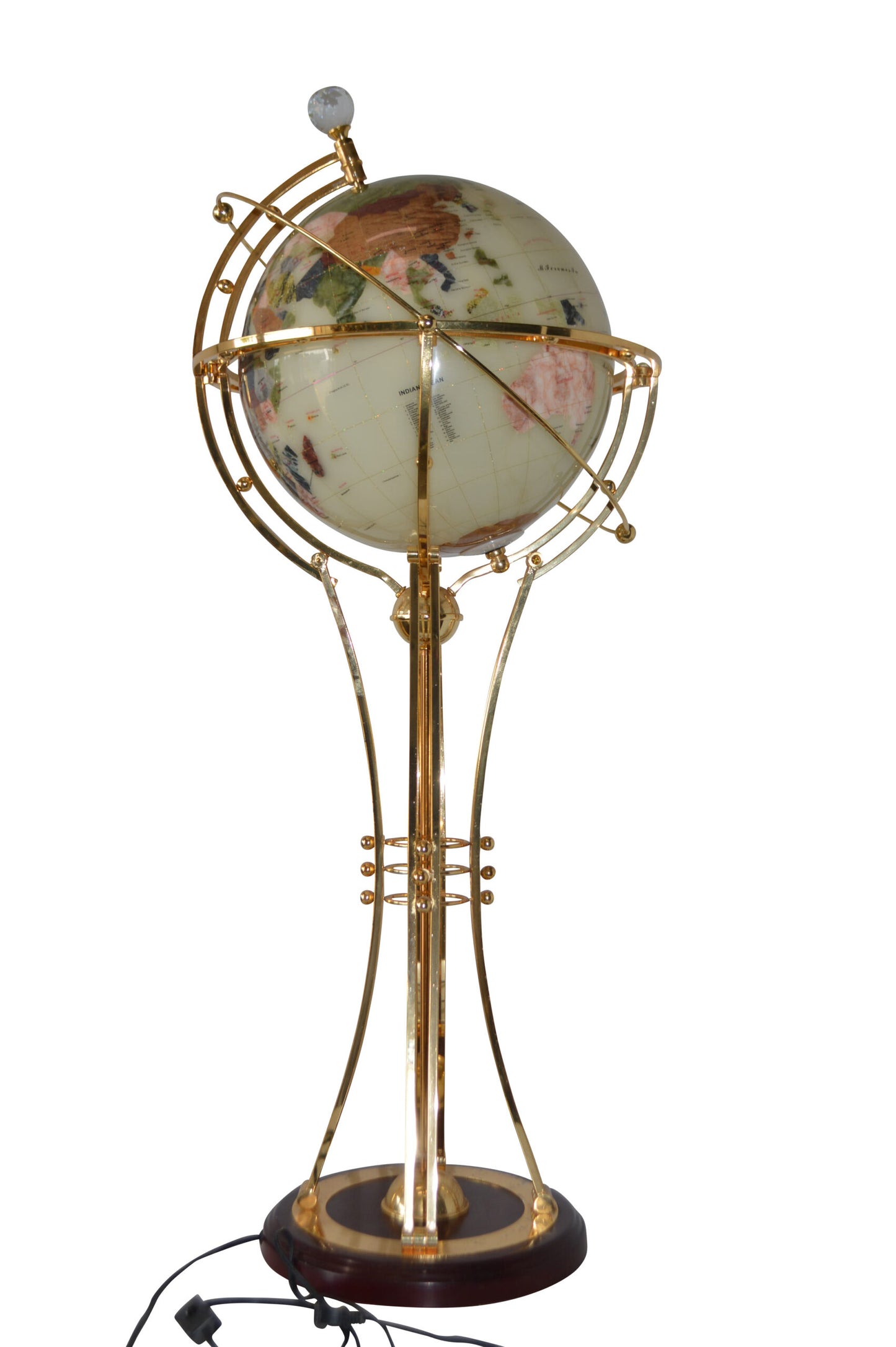 Illuminated White Gold World Globe Rotated by motor - Size: 19"L x 19"W x 42"H.