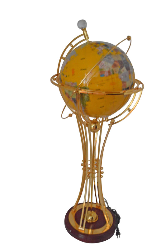Illuminated Yellow Gold World Globe Rotated by a Motor - Size: 19" x 19" x 42"H