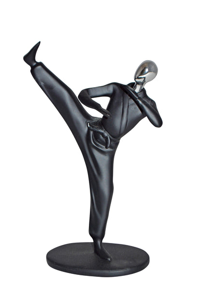 Karate, Krav Maga Front Kick, Black Chrome, Resin Statue - Size: 3" x 7" x 11"H