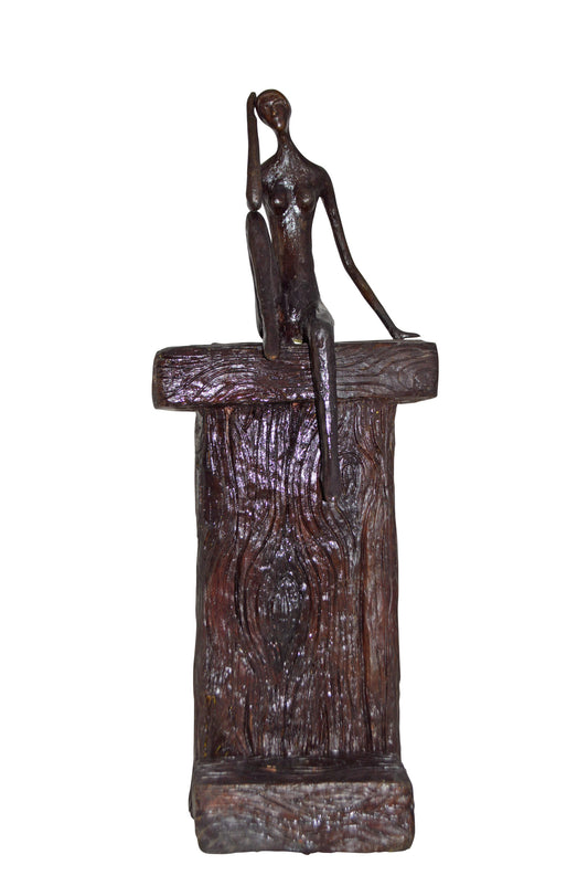 Modern Art Abstract of a Girl Sitting on A Giant Bench - Size: 11" x 12" x 31"H