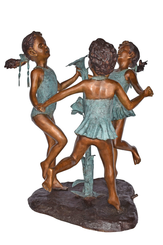 Three Girls Dancing Around Water Fountain Bronze Statue - Size: 35" x 24" x 38"H