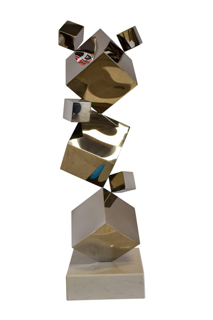 Abstruse Modern Stainless Steel Floating Cube Shapes Statue 9" x 11" x 33"H